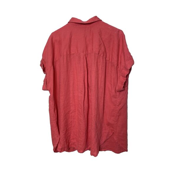 Lauren Ralph Lauren Plus 2X Blouse Top 100% Linen Short Sleeve Shirt Orange - Picture 2 of 6